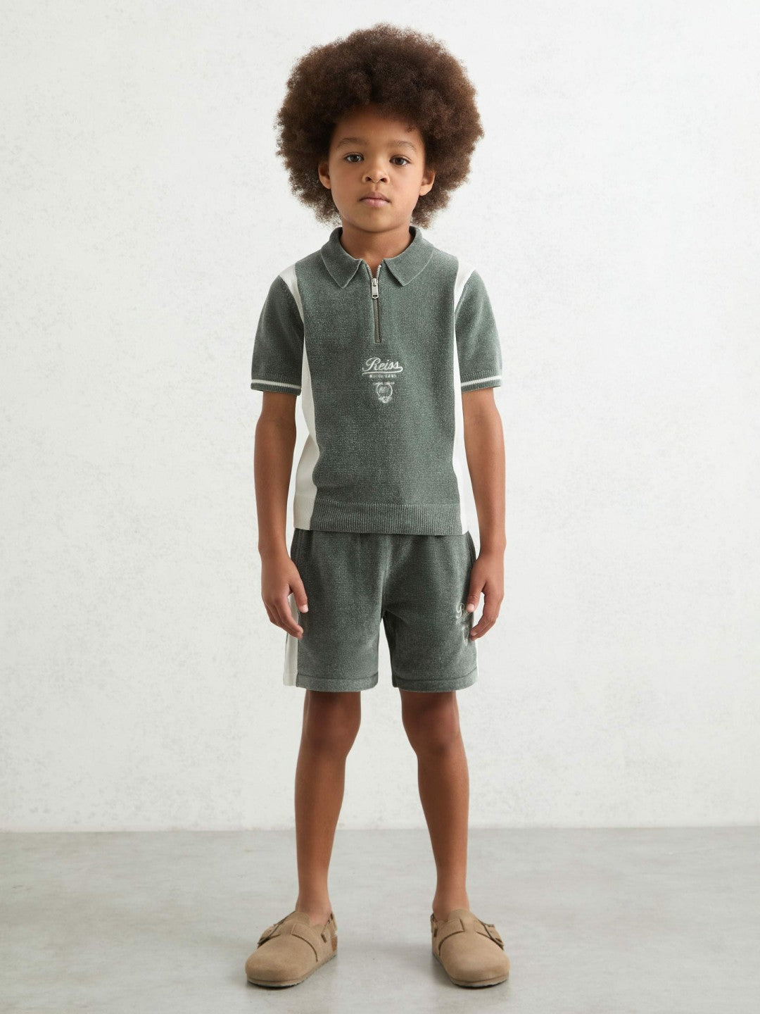 9-13 yrs Chenille Tipped Motor Cars Shorts Dark Sage Green/White | Children & Baby