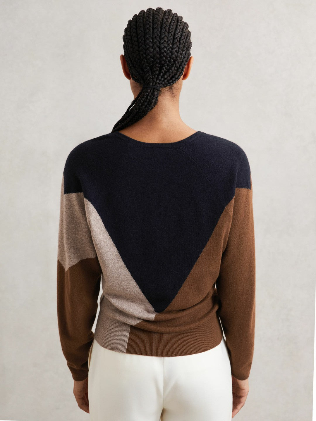 Wool-Blend Colourblock Knit Jumper with Cashmere Toffee Brown/Navy/Neutral | Women