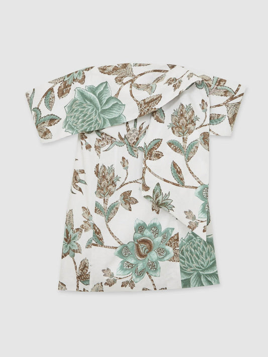 Sculpted Off-Shoulder Floral Mini Dress Linen-Cotton Ivory | Women