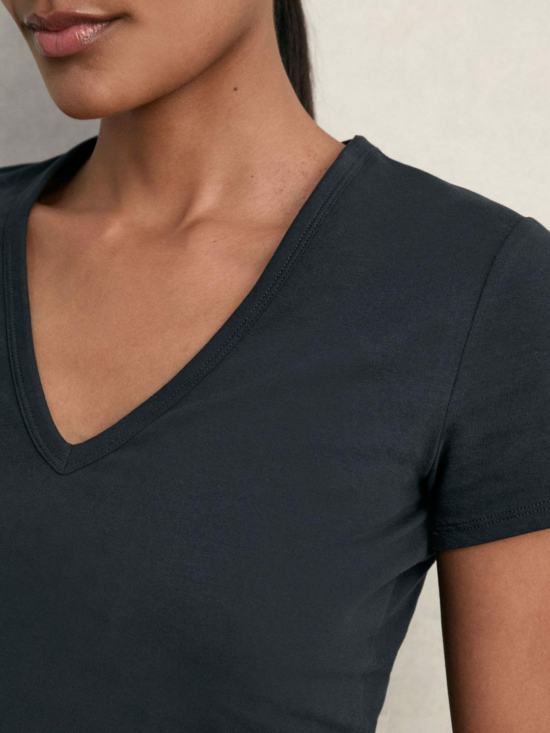 Stretch Cotton V-Neck T-Shirt Navy | Women