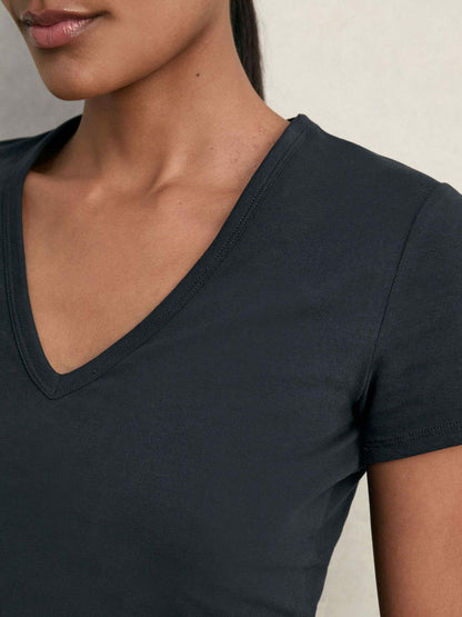 Stretch Cotton V-Neck T-Shirt Navy | Women