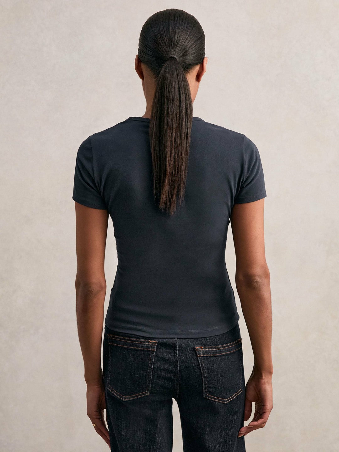 Stretch Cotton V-Neck T-Shirt Navy | Women