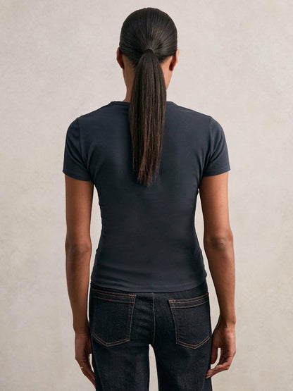 Stretch Cotton V-Neck T-Shirt Navy | Women