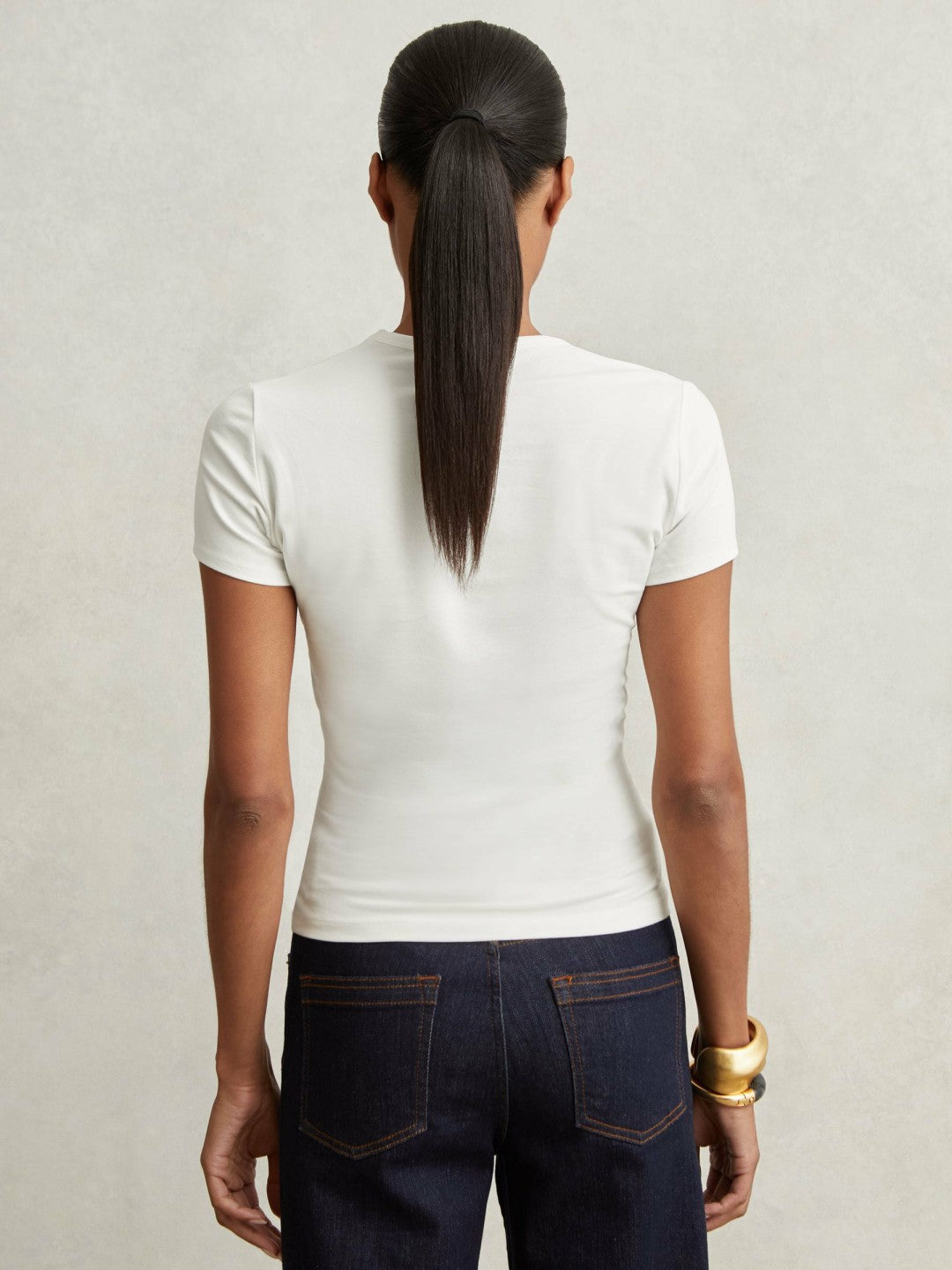 Stretch Cotton V-Neck T-Shirt White | Women