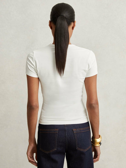 Stretch Cotton V-Neck T-Shirt White | Women