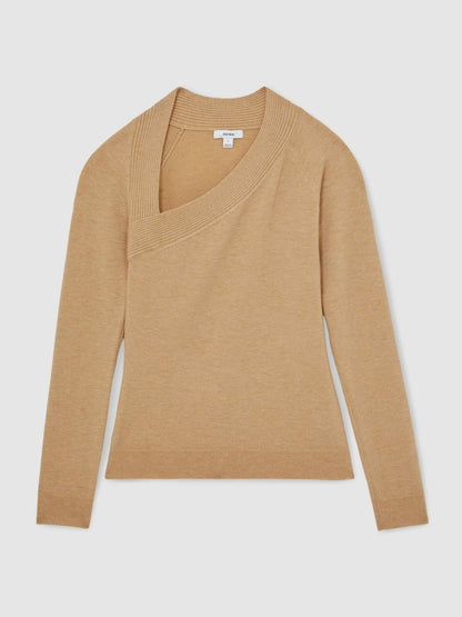Wool-Blend Asymmetric Knit Top Camel | Women