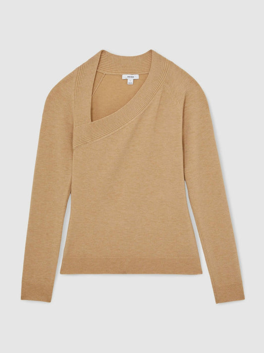 Wool-Blend Asymmetric Knit Top Camel | Women