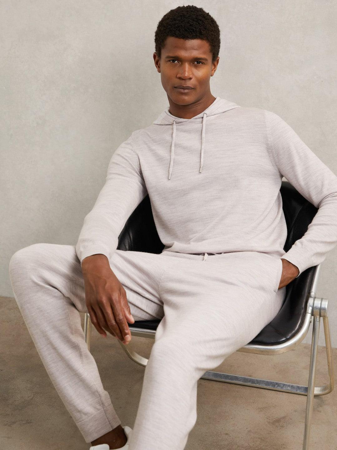 Merino Wool Drawstring Hoodie Wicker Brown Melange | Men