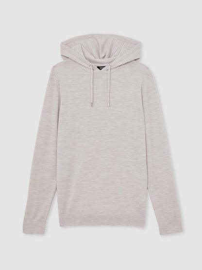 Merino Wool Drawstring Hoodie Wicker Brown Melange | Men