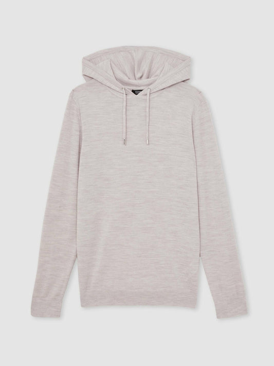 Merino Wool Drawstring Hoodie Wicker Brown Melange | Men