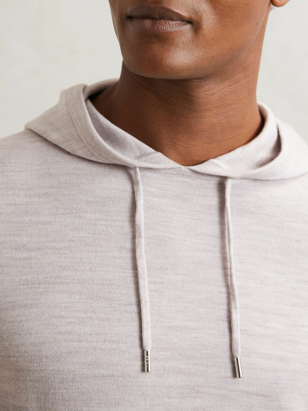 Merino Wool Drawstring Hoodie Wicker Brown Melange | Men