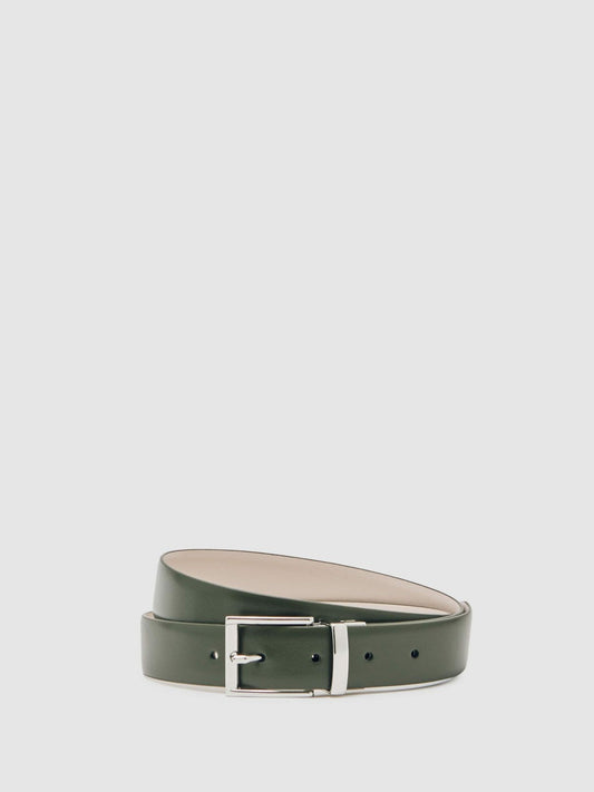 Reversible Leather Belt Forest Green/Off White | Men