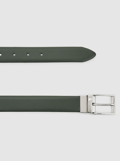Reversible Leather Belt Forest Green/Off White | Men