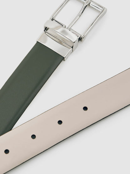 Reversible Leather Belt Forest Green/Off White | Men
