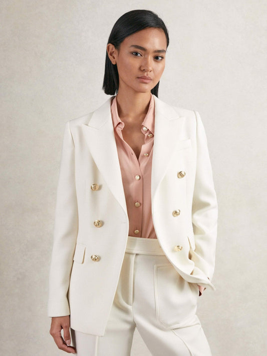 Double-Breasted Twill Suit Blazer With Wool White | Women