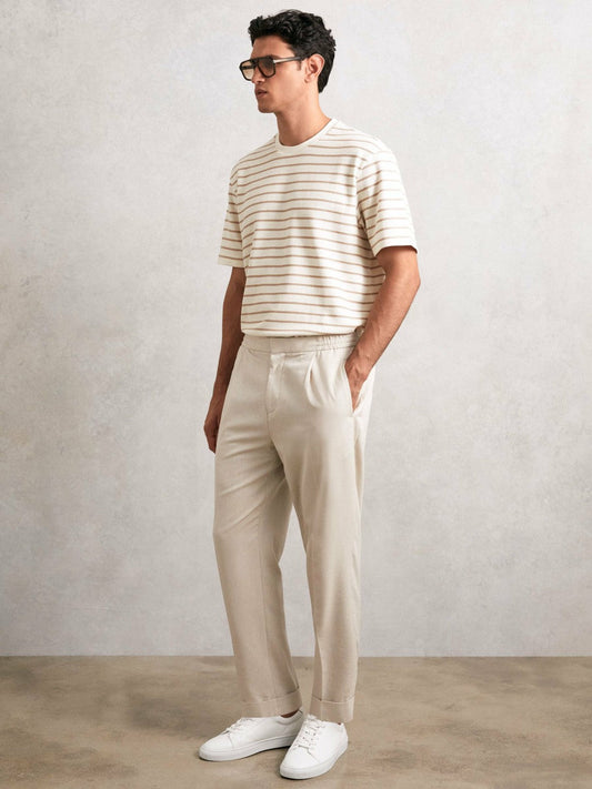 Cotton Textured Stripe T-Shirt Oatmeal/White | Men