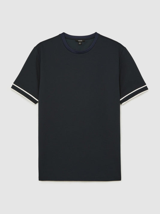 Textured Crew-Neck Tipped T-Shirt Navy Blue | Men