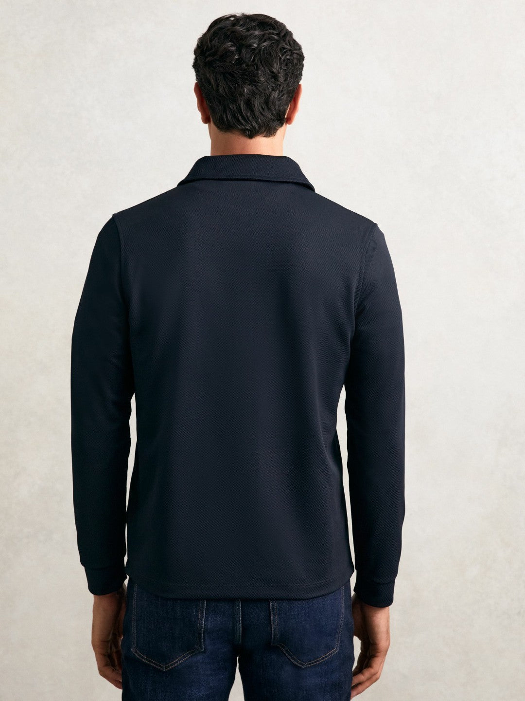 Textured Zip Through Overshirt Navy | Men