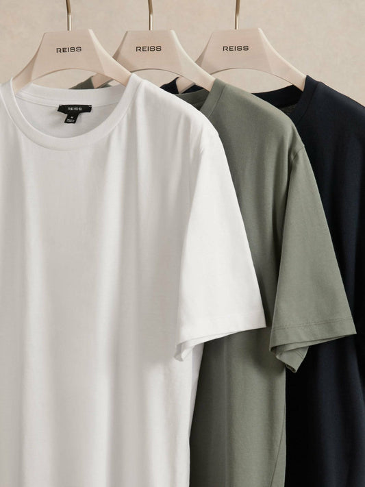 T-Shirts 3 Pack White/Navy/Dark Sage Green | Men