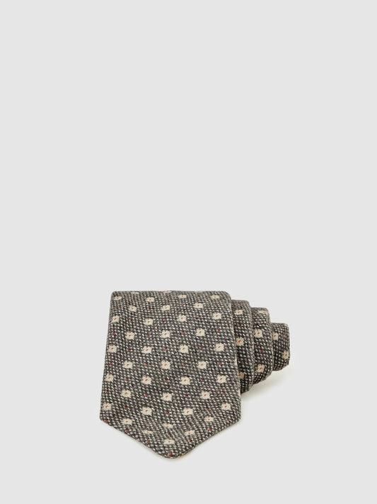 Wool-Silk Floral-Medallion Tie Grey | Men