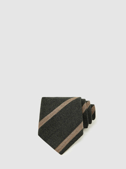 Wool-Silk Striped Tie Forest Green | Men