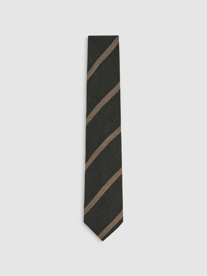 Wool-Silk Striped Tie Forest Green | Men