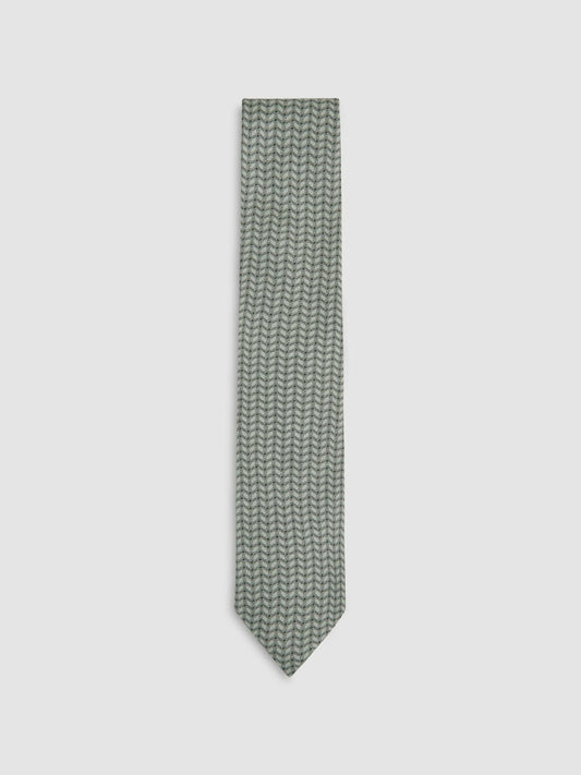 Silk Geometric-Chain Print Tie Sage | Men