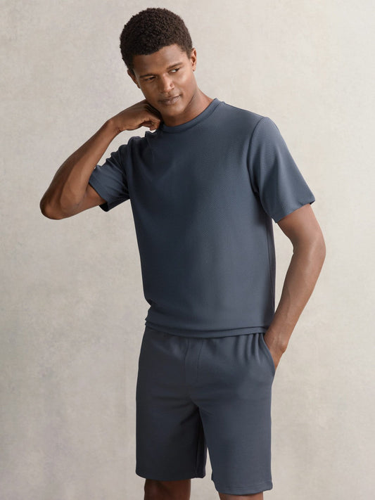 Textured Crew-Neck T-Shirt Airforce Blue | Men
