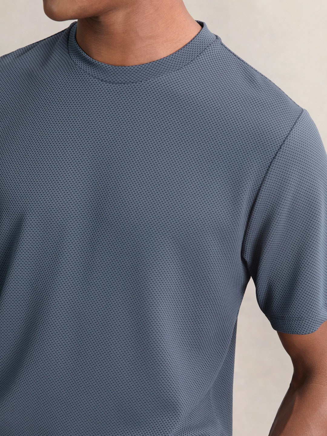 Textured Crew-Neck T-Shirt Airforce Blue | Men