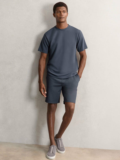 Textured Crew-Neck T-Shirt Airforce Blue | Men