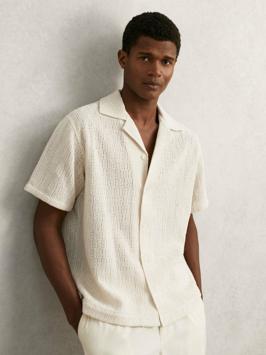 Cotton-Blend Crochet Shirt Off White | Men