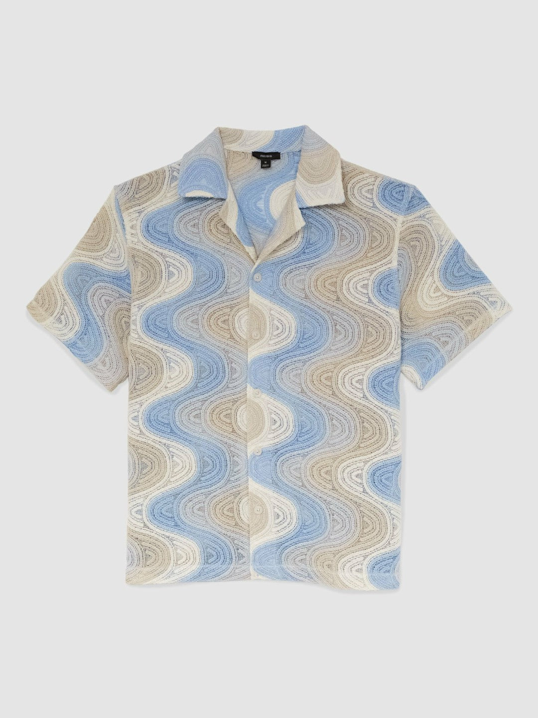 Wave Crochet Cuban Collar Shirt Blue Multi | Men