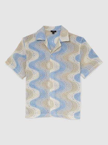 Wave Crochet Cuban Collar Shirt Blue Multi | Men