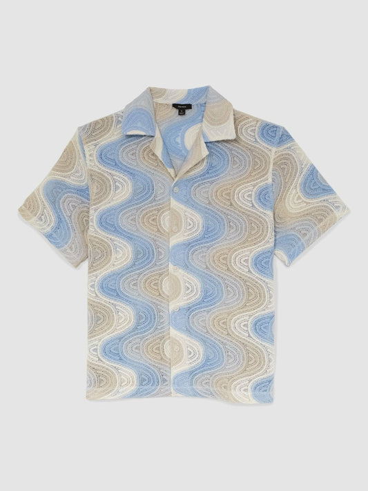 Wave Crochet Cuban Collar Shirt Blue Multi | Men