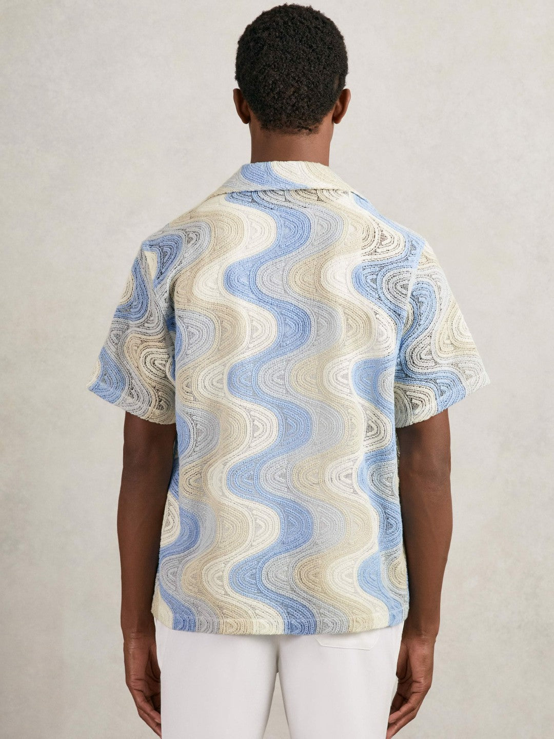 Wave Crochet Cuban Collar Shirt Blue Multi | Men