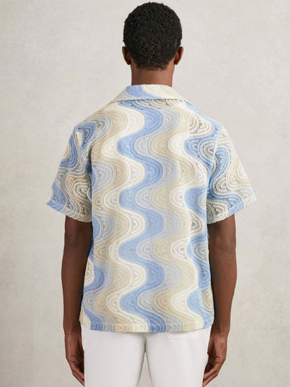 Wave Crochet Cuban Collar Shirt Blue Multi | Men