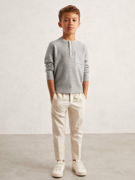 3-9 yrs Cotton-Blend Rib-Knit Henley Top Mid Grey Melange | Children & Baby