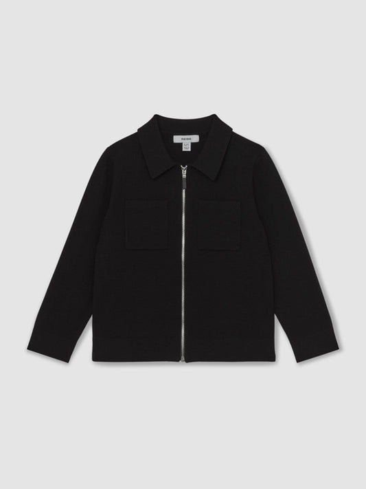13-14 yrs Knitted Zip-Through Cardigan Black | Children & Baby