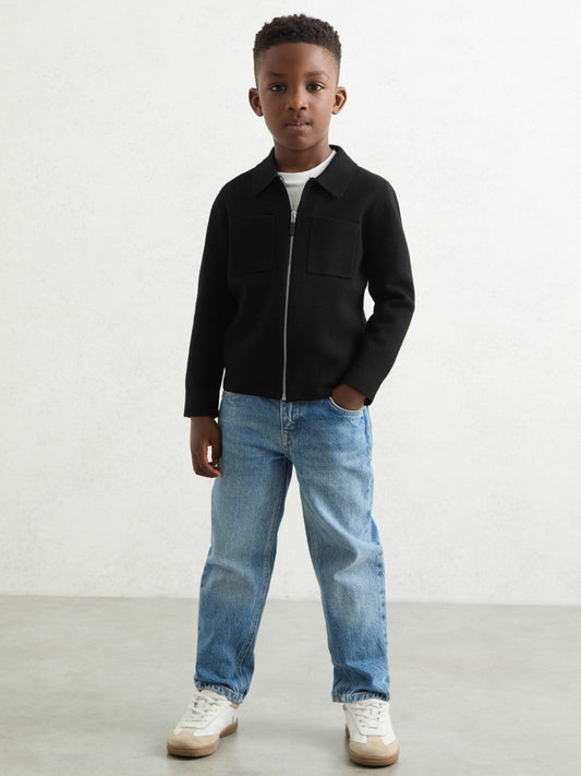 13-14 yrs Knitted Zip-Through Cardigan Black | Children & Baby