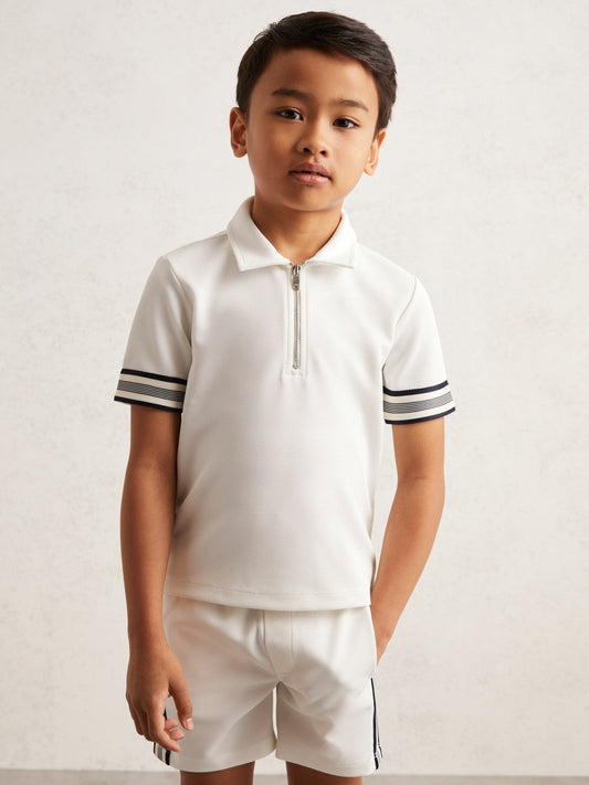 9-13 yrs Textured Half Zip Polo Shirt White | Children & Baby