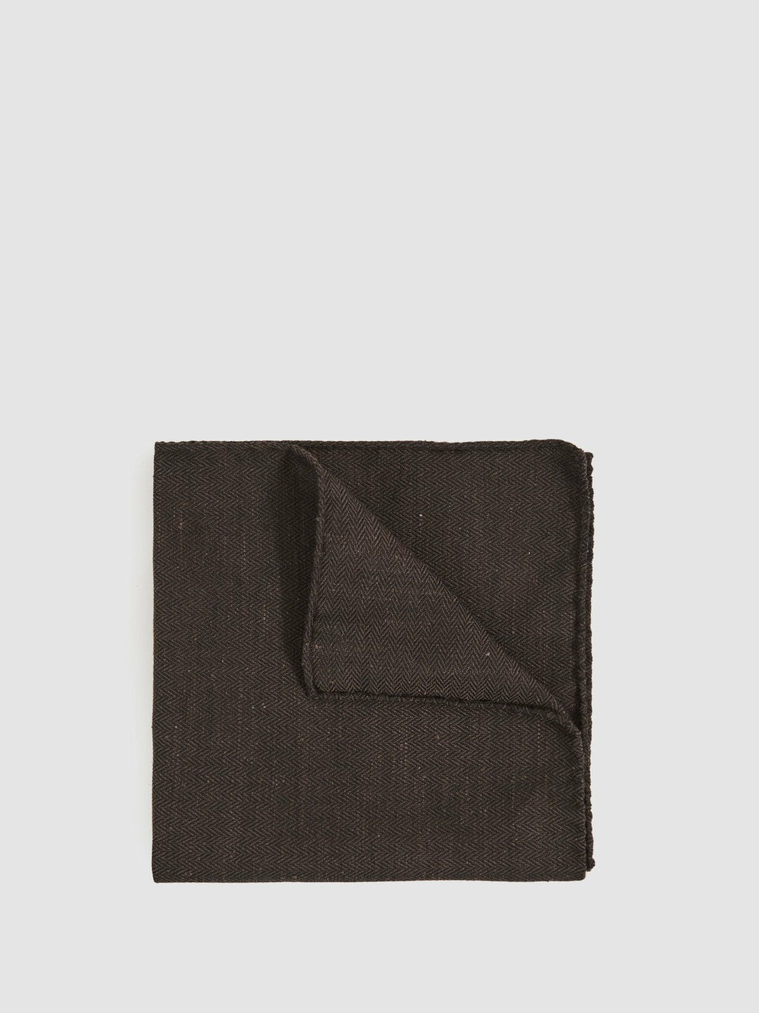 Silk Blend Herringbone Pocket Square Chocolate Brown | Men