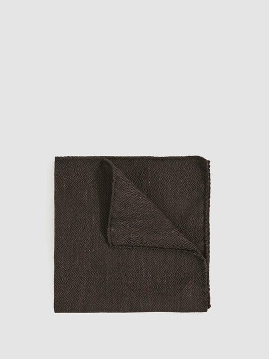 Silk Blend Herringbone Pocket Square Chocolate Brown | Men