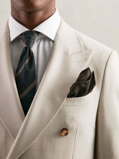 Silk Blend Herringbone Pocket Square Chocolate Brown | Men