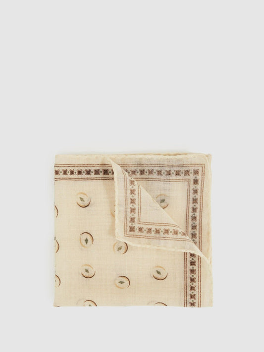 Wool Motif Print Pocket Square Off White | Men