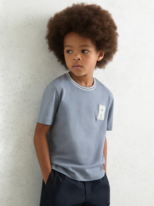 3-9 yrs Cotton Letter Patch T-Shirt Airforce Blue | Children & Baby