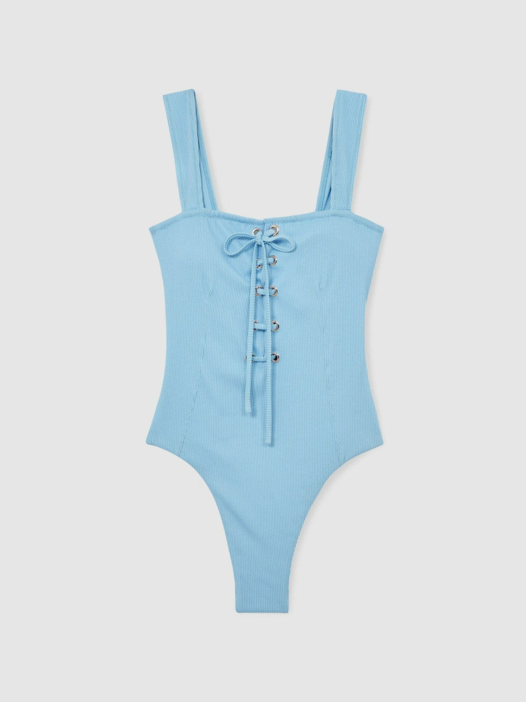 Ribbed Lace-Up Swimsuit Blue | Women