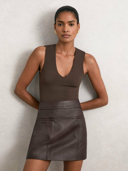 V-Neck Sleeveless Bodysuit Chocolate Brown | Women