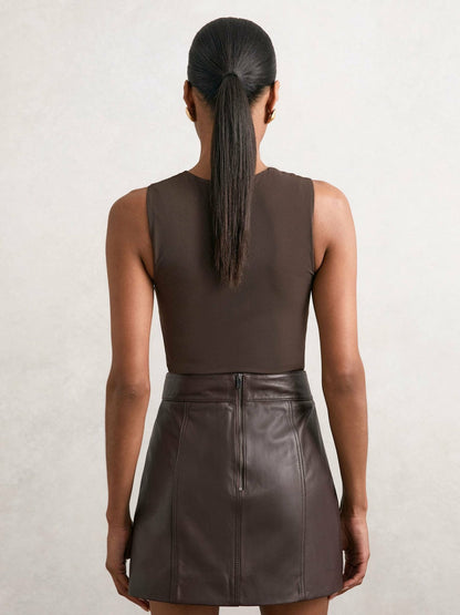 V-Neck Sleeveless Bodysuit Chocolate Brown | Women