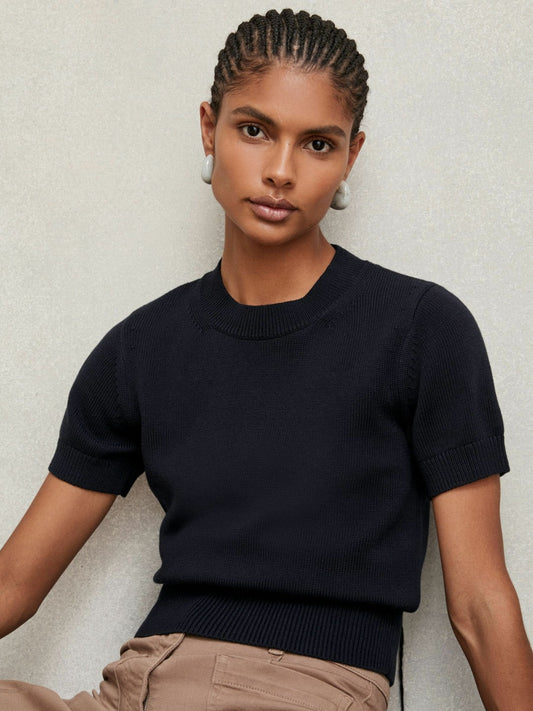 Cotton And Wool Crew-Neck Top Navy | Women