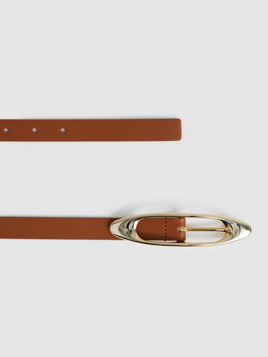 Leather Oval-Buckle Belt Tan | Women